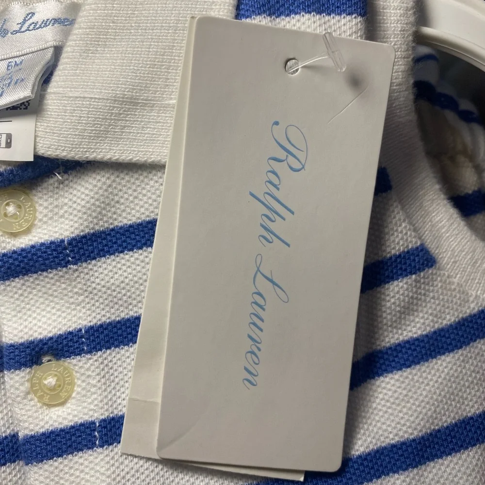 Ralph Lauren Blue and White Striped Romper‎ with Gathered Waist Resort Vacation